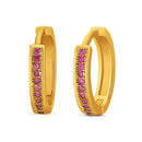 Mahi Gold plated Big Single line Red CZ stone Huggies Hoops Earrings for Women