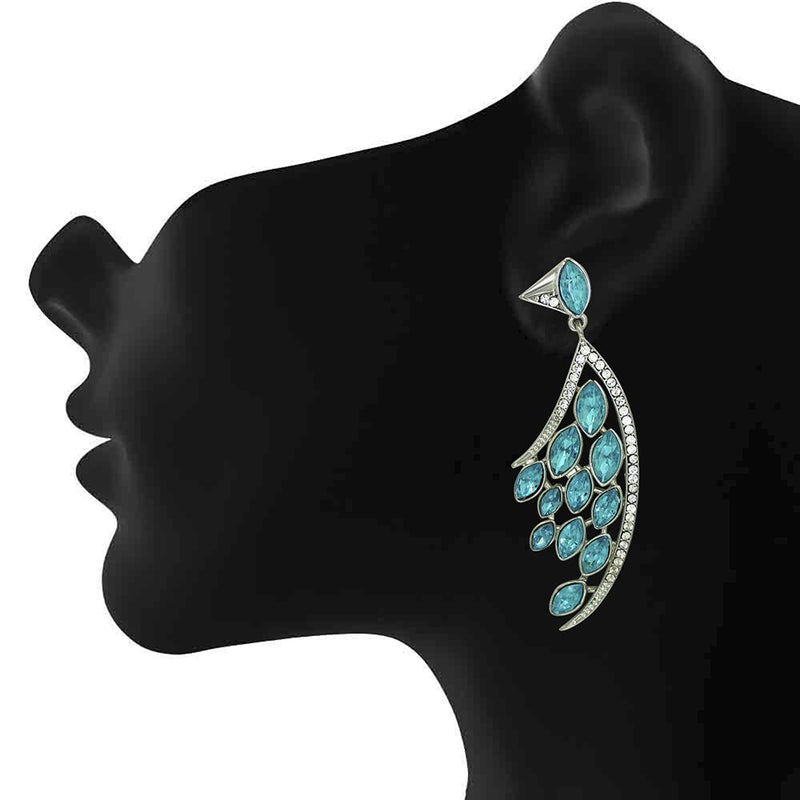 Mahi Feather Shaped Sky Blue Marquise Party Earring