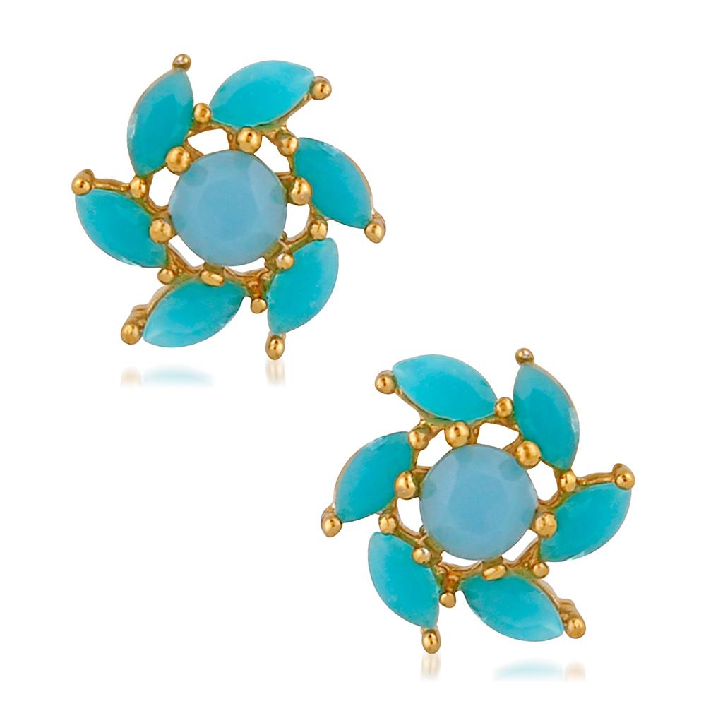 Mahi Floral Love Carrot Blue Crystal Alloy Stud Earring