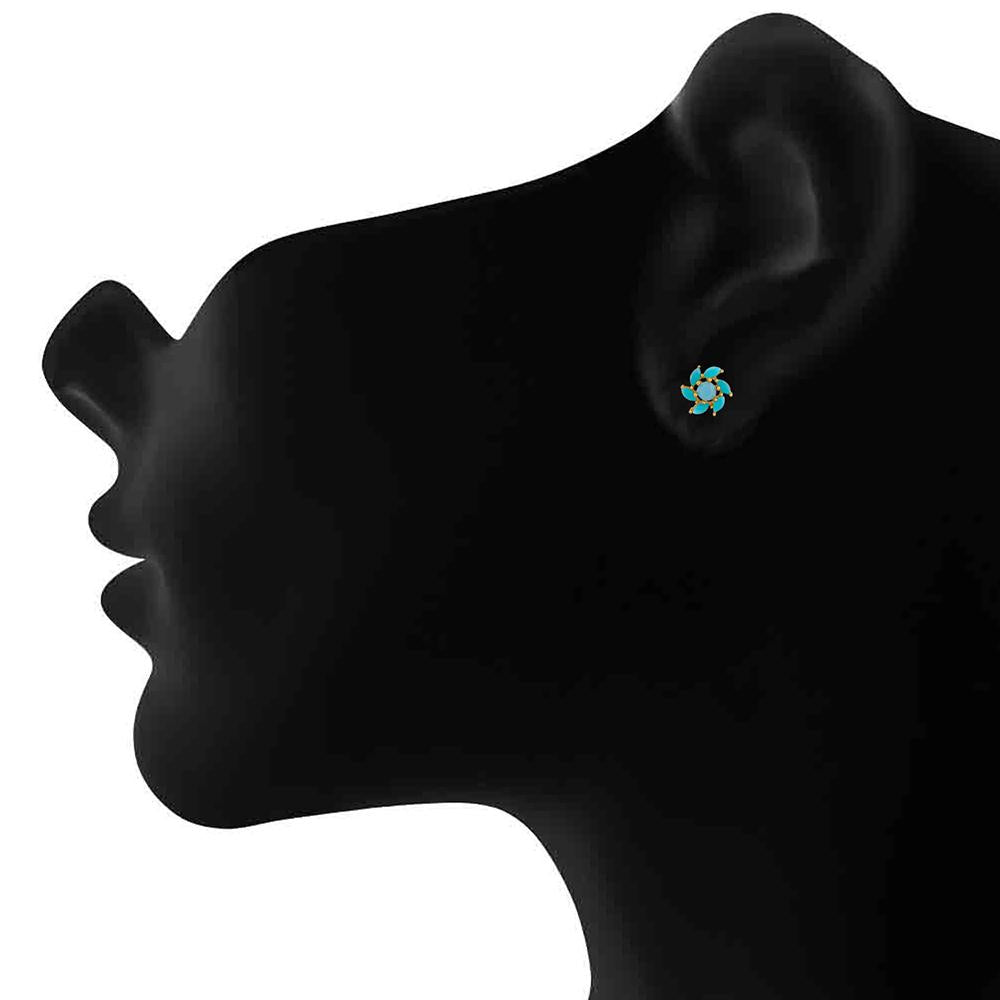 Mahi Floral Love Carrot Blue Crystal Alloy Stud Earring