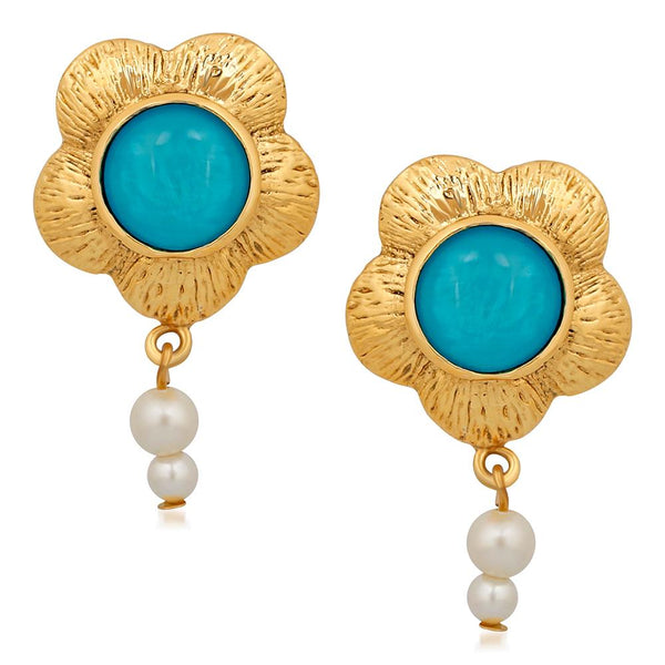 Mahi Gold Plated Floral Designer Dangler earrings with Crystal stones for girls and women