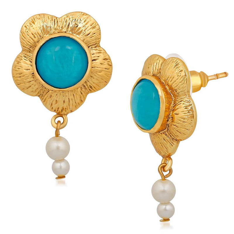Mahi Gold Plated Floral Designer Dangler earrings with Crystal stones for girls and women