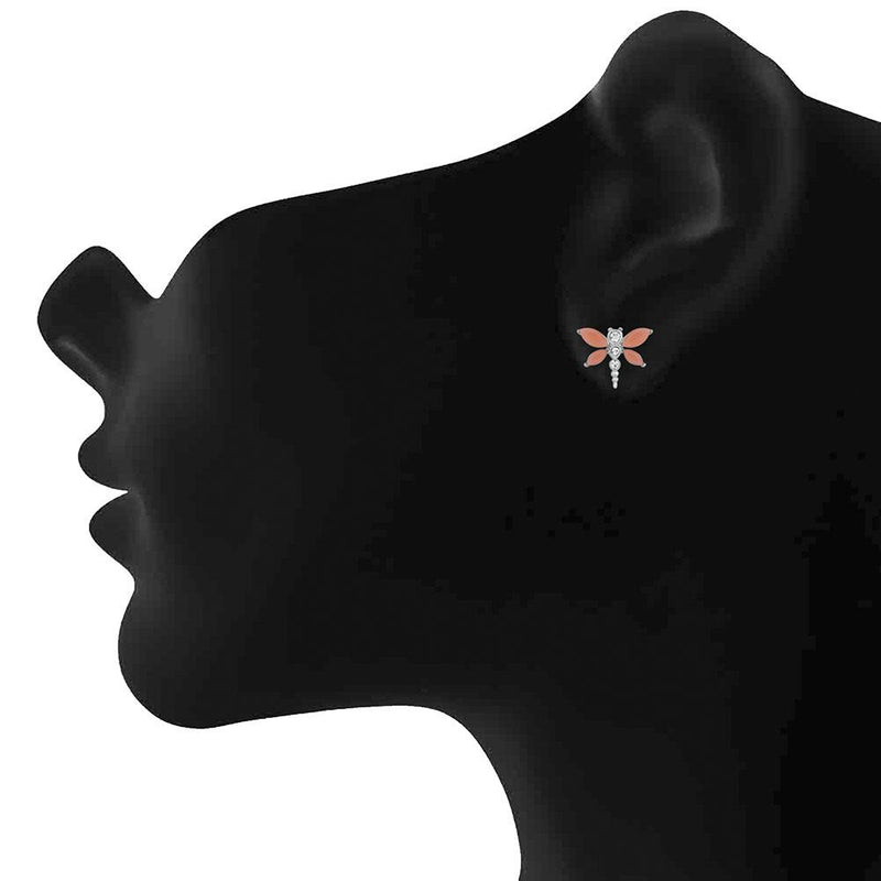 Mahi Rhodium Plated Enchanting Butterfly Inspired Stud Earrings