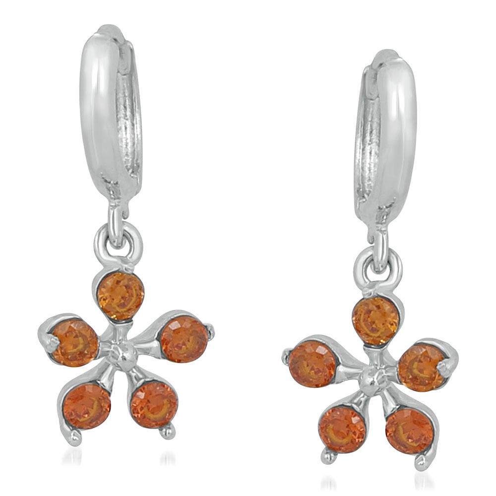 Mahi Rhodium Plated Floral Love Pretty Dangler Earrings With Cubic Zicronia