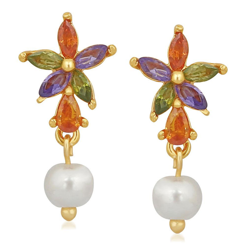 Mahi Gold Plated Floral Inspired Multicolour Dangler Earrings