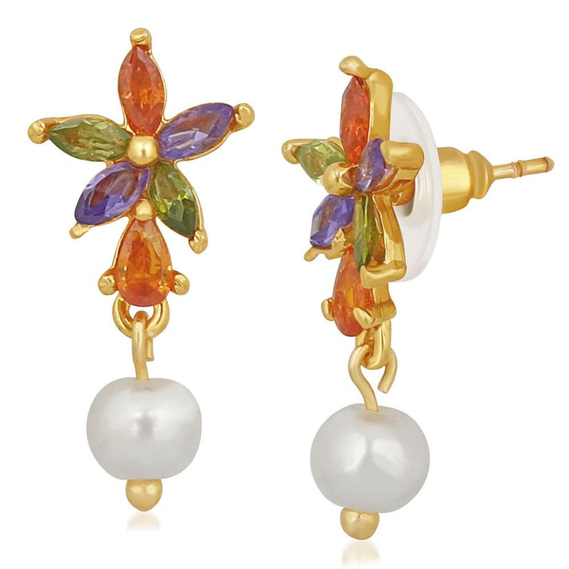 Mahi Gold Plated Floral Inspired Multicolour Dangler Earrings