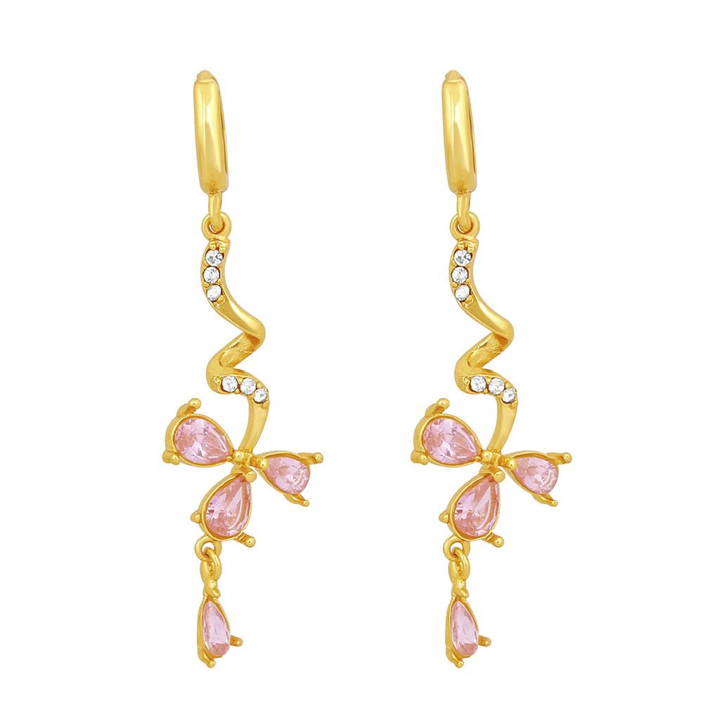 Mahi Gold Plated Pink Floral Love Beautiful Long Dangler Earrings