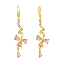Mahi Gold Plated Pink Floral Love Beautiful Long Dangler Earrings