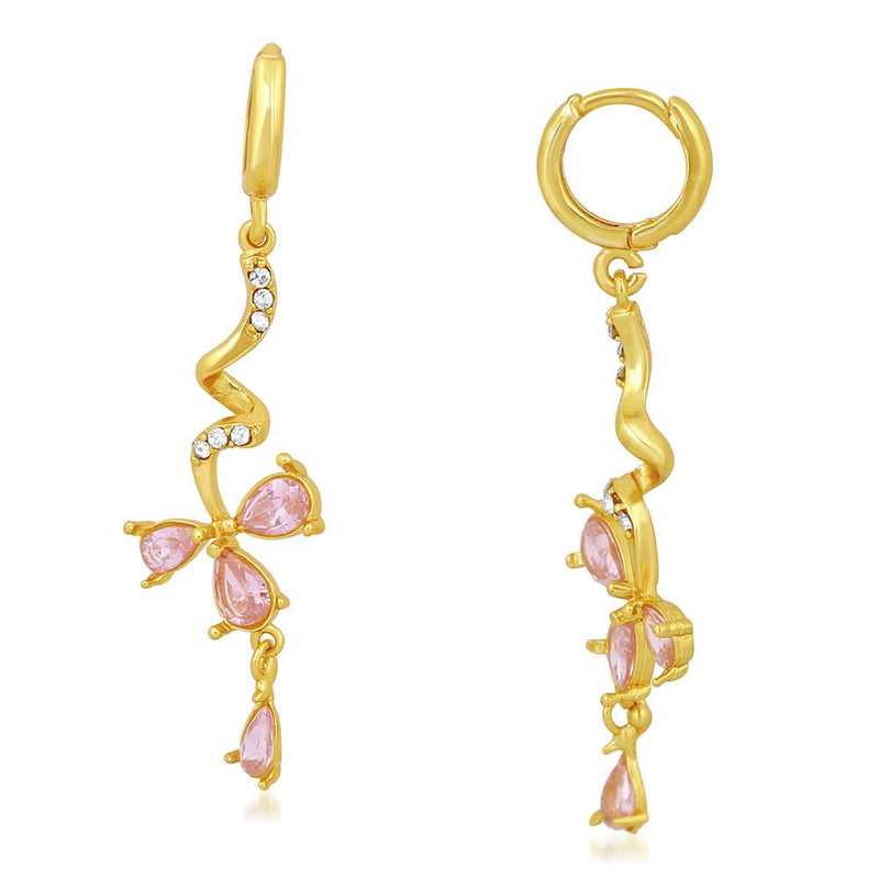 Mahi Gold Plated Pink Floral Love Beautiful Long Dangler Earrings