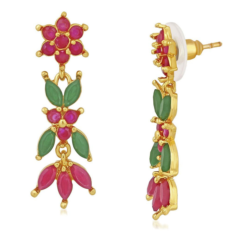 Mahi Gold Plated Floral Designer Long Dangler Earrings