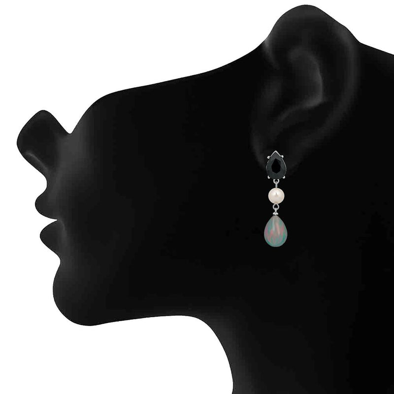 Mahi Rhodium Plated Partywear Dangler Earrings With Crystal Stone