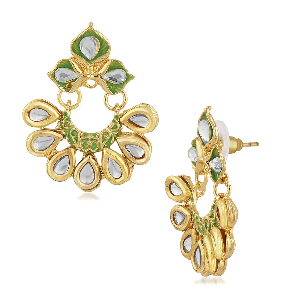 Mahi Traditional Floral Chandbali Kundan and Green Meenakariwork Earrings for Women (ER1109676G)