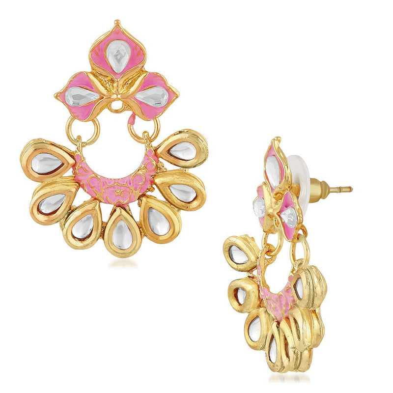 Mahi Traditional Floral Chandbali Kundan and Light Pink Meenakariwork Earrings for Women (ER1109677G)