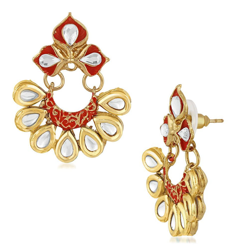 Mahi Traditional Floral Chandbali Kundan and Orange Meenakariwork Earrings for Women (ER1109678G)