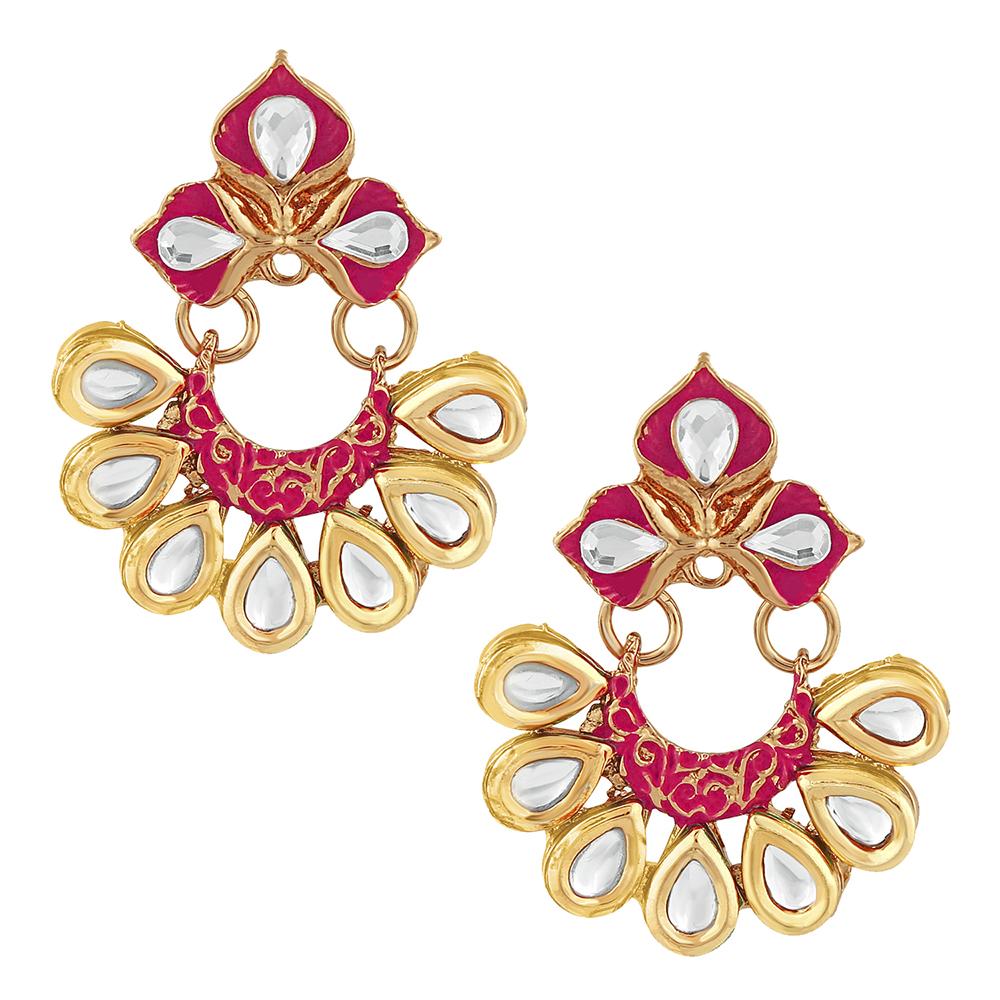 Mahi Traditional Floral Chandbali Kundan and Red Meenakariwork Earrings for Women (ER1109679G)