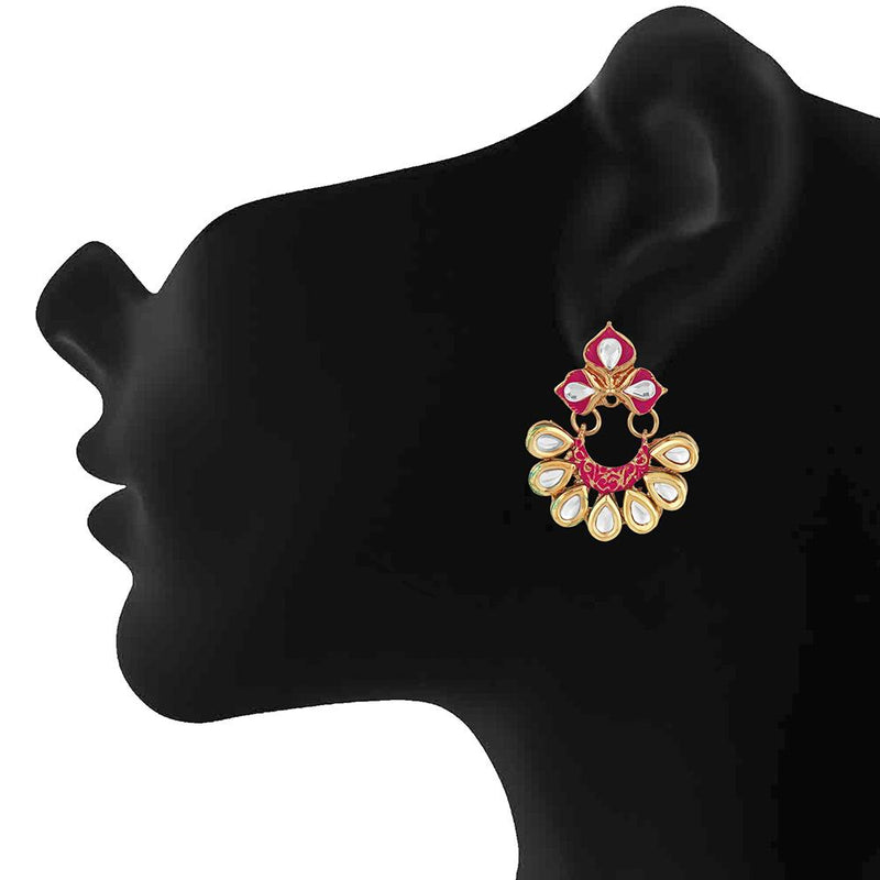 Mahi Traditional Floral Chandbali Kundan and Red Meenakariwork Earrings for Women (ER1109679G)