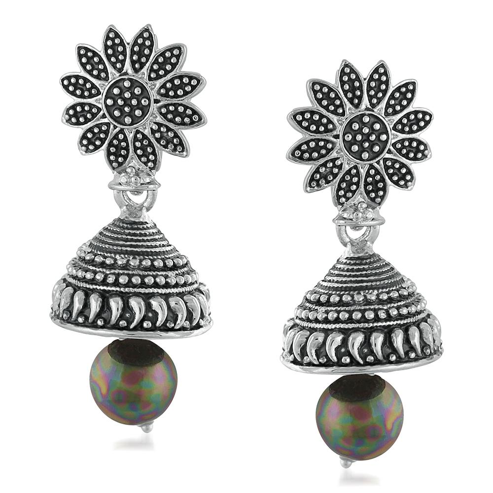 Mahi Meenakari Work Black Artificial Bead Floral Jhumka Drop Earrings for Women (ER1109683R)