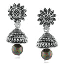 Mahi Meenakari Work Black Artificial Bead Floral Jhumka Drop Earrings for Women (ER1109683R)