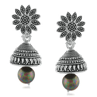 Mahi Meenakari Work Black Artificial Bead Floral Jhumka Drop Earrings for Women (ER1109683R)