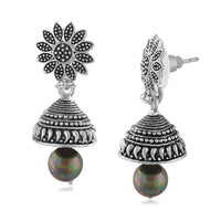 Mahi Meenakari Work Black Artificial Bead Floral Jhumka Drop Earrings for Women (ER1109683R)