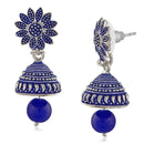 Mahi Meenakari Work Blue Artificial Bead Floral Jhumka Drop Earrings for Women (ER1109684R)