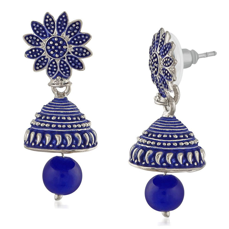 Royal Blue Designer Extra large Silk Jhumkas – Khushi Handicrafts