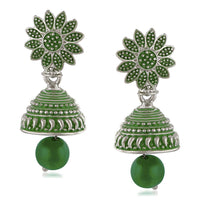 Mahi Meenakari Work Green Artificial Bead Floral Jhumka Drop Earrings for Women (ER1109685R)