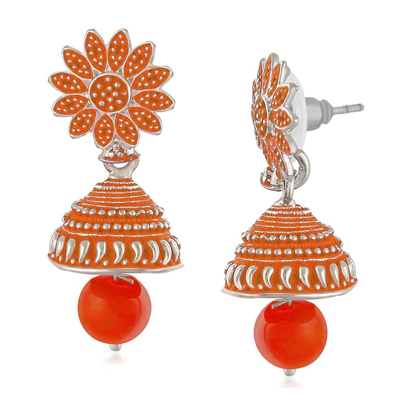 Golden orange flower charm dangler party earrings at ₹1650 | Azilaa
