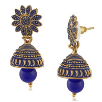 Mahi Meenakari Work Blue Artificial Bead Floral Jhumka Drop Earrings for Women (ER1109690G)