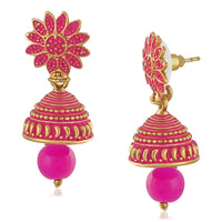 Mahi Meenakari Work Pink Artificial Bead Floral Jhumka Drop Earrings for Women (ER1109692G)