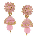 Mahi Meenakari Work Light Pink Artificial Bead Floral Jhumka Drop Earrings for Women (ER1109693G)