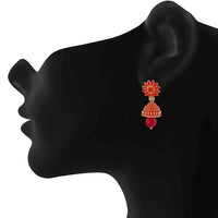 Mahi Meenakari Work Red Artificial Bead Floral Jhumka Drop Earrings for Women (ER1109695G)