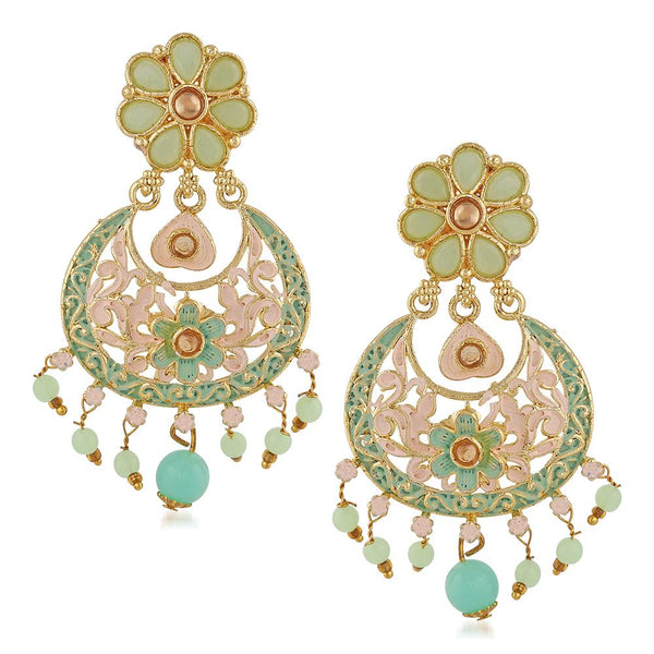 Mahi Meenakari Work Artificial Bead and Crystals Floral Dangle Drop Earrings for Women (ER1109699G)