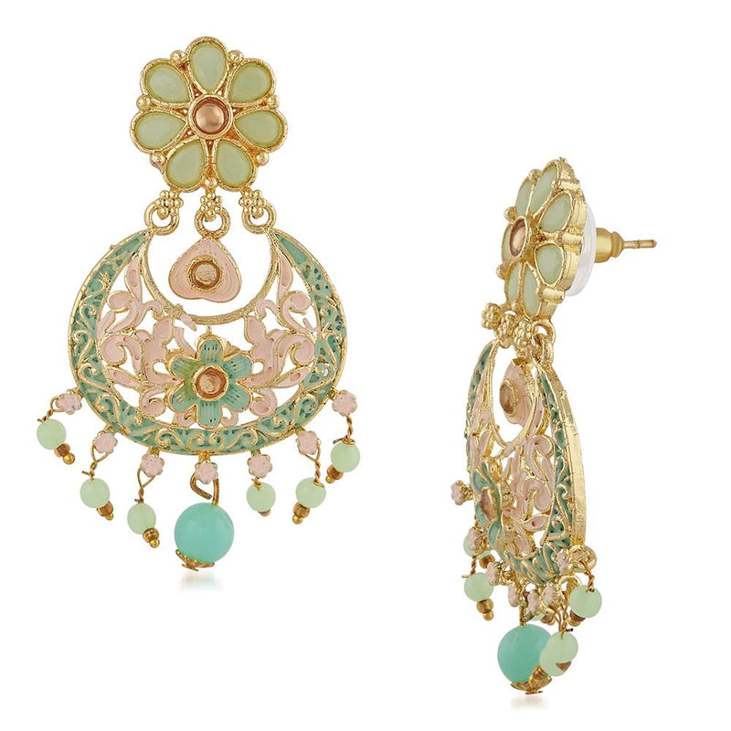 Mahi Meenakari Work Artificial Bead and Crystals Floral Dangle Drop Earrings for Women (ER1109699G)