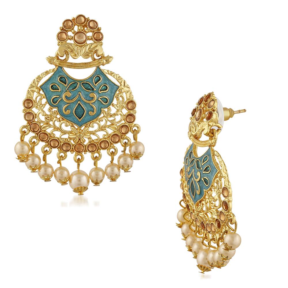 Mahi Traditional Dangler Earrings with Artifical Pearl Green Meenakariwork for Women (ER1109703G)