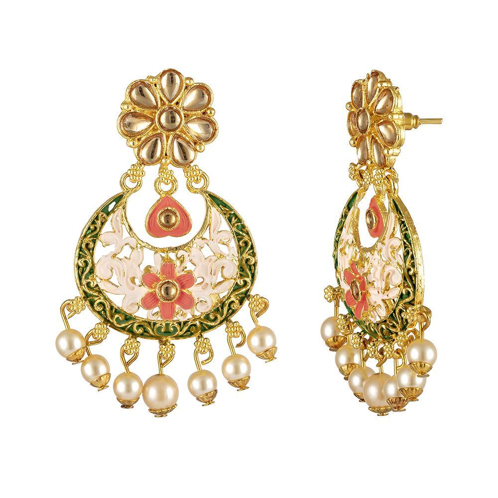 Mahi Meenakari Work Floral Chandbali Dangler earrings for Women (ER1109707G)