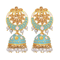 Mahi Blue Meenakari Work Enamelled Artificial Pearl Jhumki Earrings for Women (ER1109708GBlu)