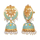 Mahi Blue Meenakari Work Enamelled Artificial Pearl Jhumki Earrings for Women (ER1109708GBlu)