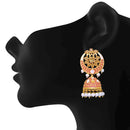 Mahi Carrot Pink Meenakari Work Enamelled Artificial Pearl Jhumki Earrings for Women (ER1109709GCrt)