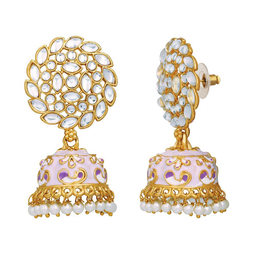 Mahi Purple Meenakari Work Enamelled Kundan and Artificial Pearl Jhumki Earrings for Women (ER1109712GPur)