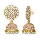 Mahi Pink Meenakari Work Enamelled Kundan and Artificial Pearl Jhumki Earrings for Women (ER1109713GPin)