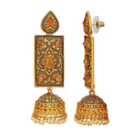 Mahi Brown Meenakari Work Enamelled Rectangular Dangle Jhumka Earrings with Artificial Pearl for Women (ER1109715GBro)