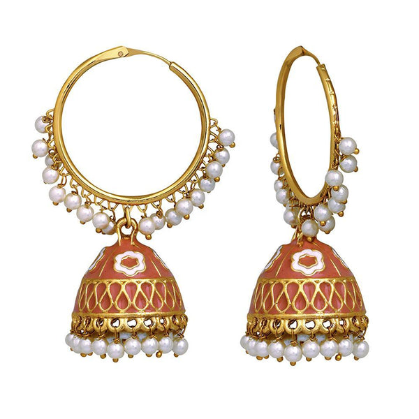 Mahi Orange Meenakari Work Enamelled Artificial Pearl Bali Jhumki Earrings for Women (ER1109718GOrg)