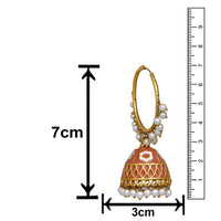 Mahi Orange Meenakari Work Enamelled Artificial Pearl Bali Jhumki Earrings for Women (ER1109718GOrg)