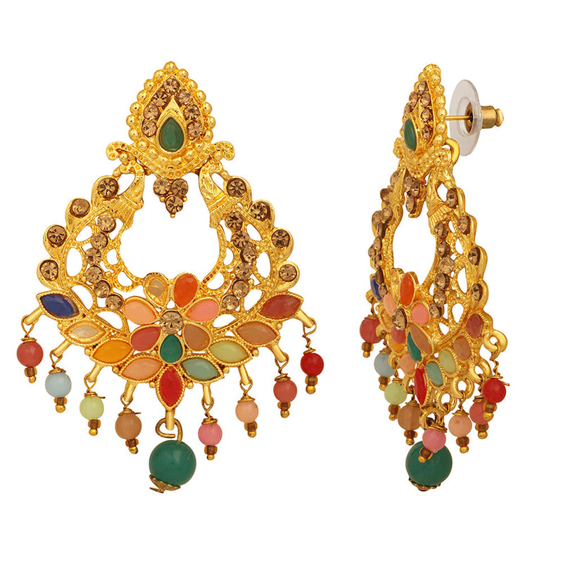 Mahi Multicolor Crystals Floral Dangler Earrings for Women (ER1109722G)