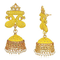 Mahi Traditional Yellow Meenakari work Peacock Jhumki Earrings with Artificial Pearls for Women (ER1109725GYel)