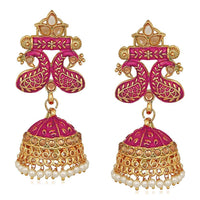 Mahi Traditional Pink Meenakari work Peacock Jhumki Earrings with Artificial Pearls for Women (ER1109726GPin)