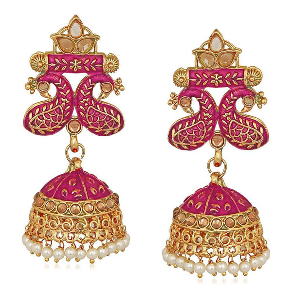 Buy ZOEY Ethnic Gold Plated Dark Pink Meenakari Pearl Jhumka Earrings for  Women and Girls at Amazon.in