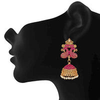 Mahi Traditional Pink Meenakari work Peacock Jhumki Earrings with Artificial Pearls for Women (ER1109726GPin)