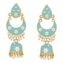 Mahi Traditional Ethnic Blue Meenakari work Dangler Chandbali Jhumki Earrings with Artificial Pearl for Women (ER1109728GLBlu)